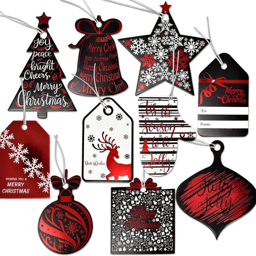 120 Elegant Christmas Gift Tags with Ribbon Tie Strings Attached 10 Designs Pers